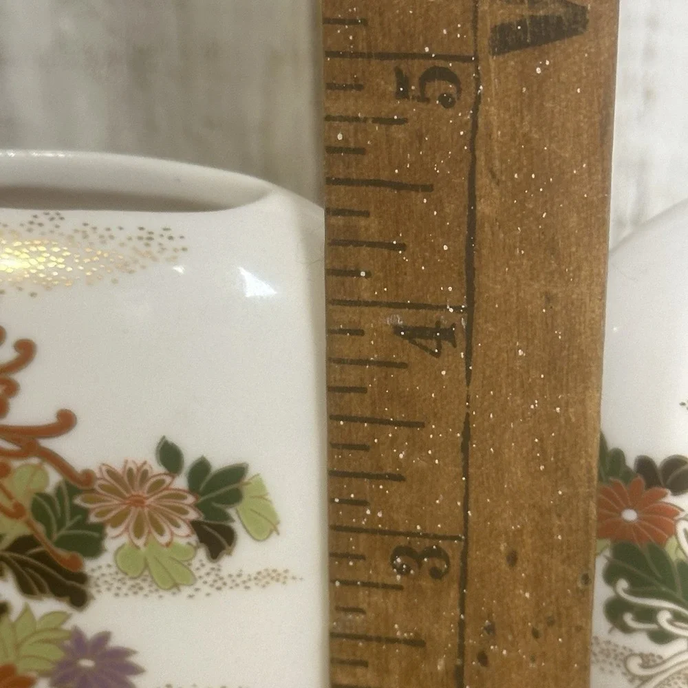 Vintage‎ Japanese Porcelain Flat Vase Chrysanthemum Gold Trim